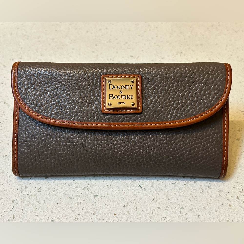 Dooney & Bourke Grey Pebble Leather with Brown Accent Wallet